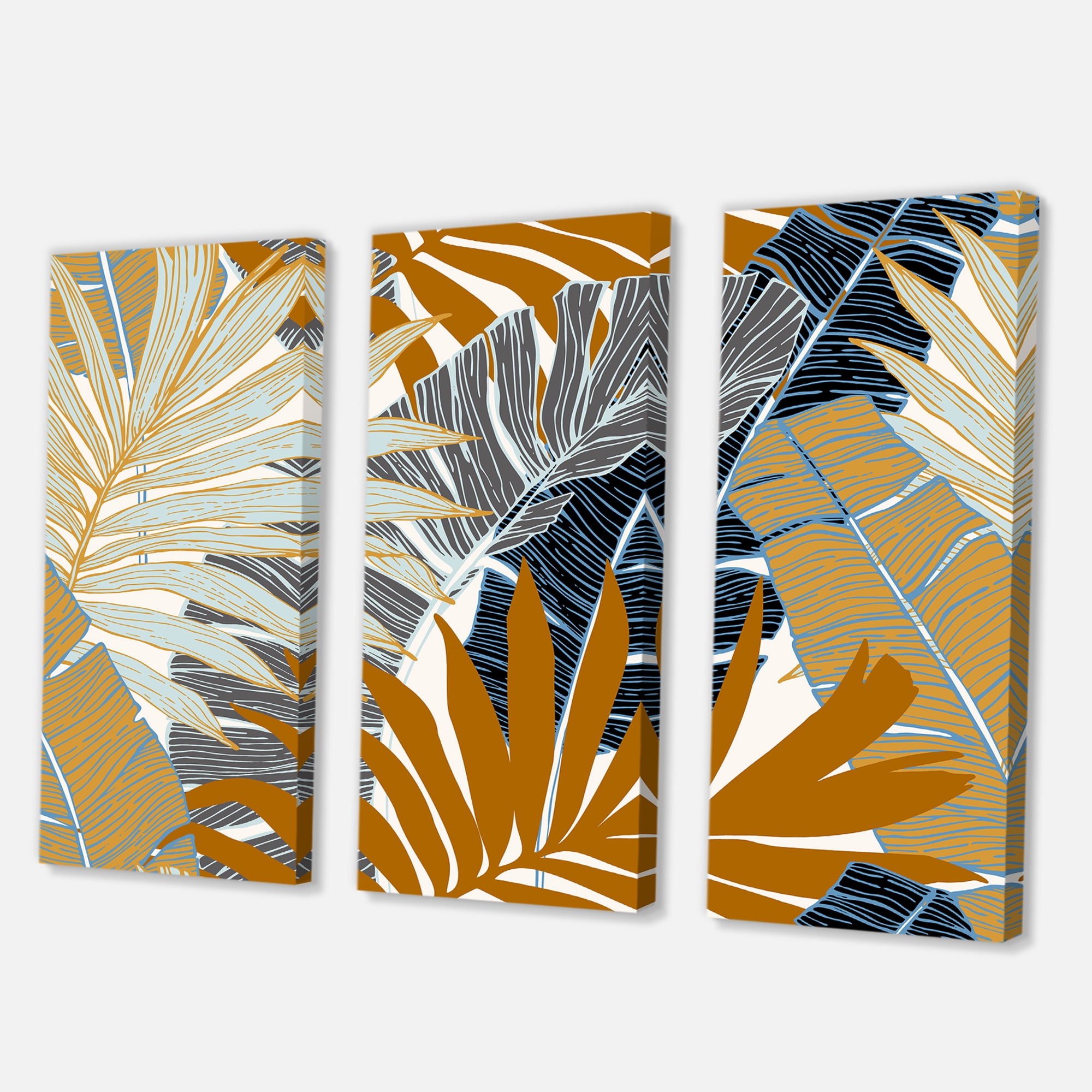 Designart ' Abstract Tropical Summer Banana Leaves and Palm Tree ' Modern Canvas Wall Art Print