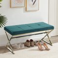 thumbnail image 2 of SYNGAR Upholstered Bedroom Bench, Modern Velvet Footstool Bench Seat for Living Room, Hallway, Entryway, Ottoman Bench with Gold Metal Legs, Green, 2 of 11