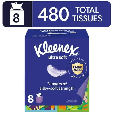 Kleenex Ultra Soft Facial Tissues, 8 Cube Boxes, 60 Tissues per Box, 3-Ply