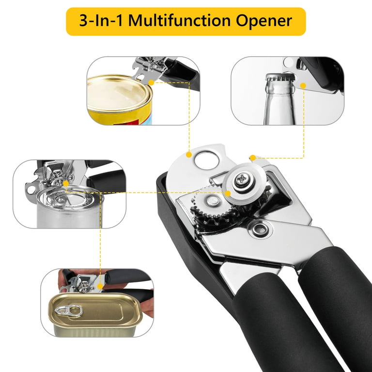  Can Opener Manual, Can Opener with Magnet, Hand Can Opener with  Sharp Blade Smooth Edge, Handheld Can Openers with Big Effort-Saving Knob, Can  Opener with Multifunctional Bottles Opener : Home 
