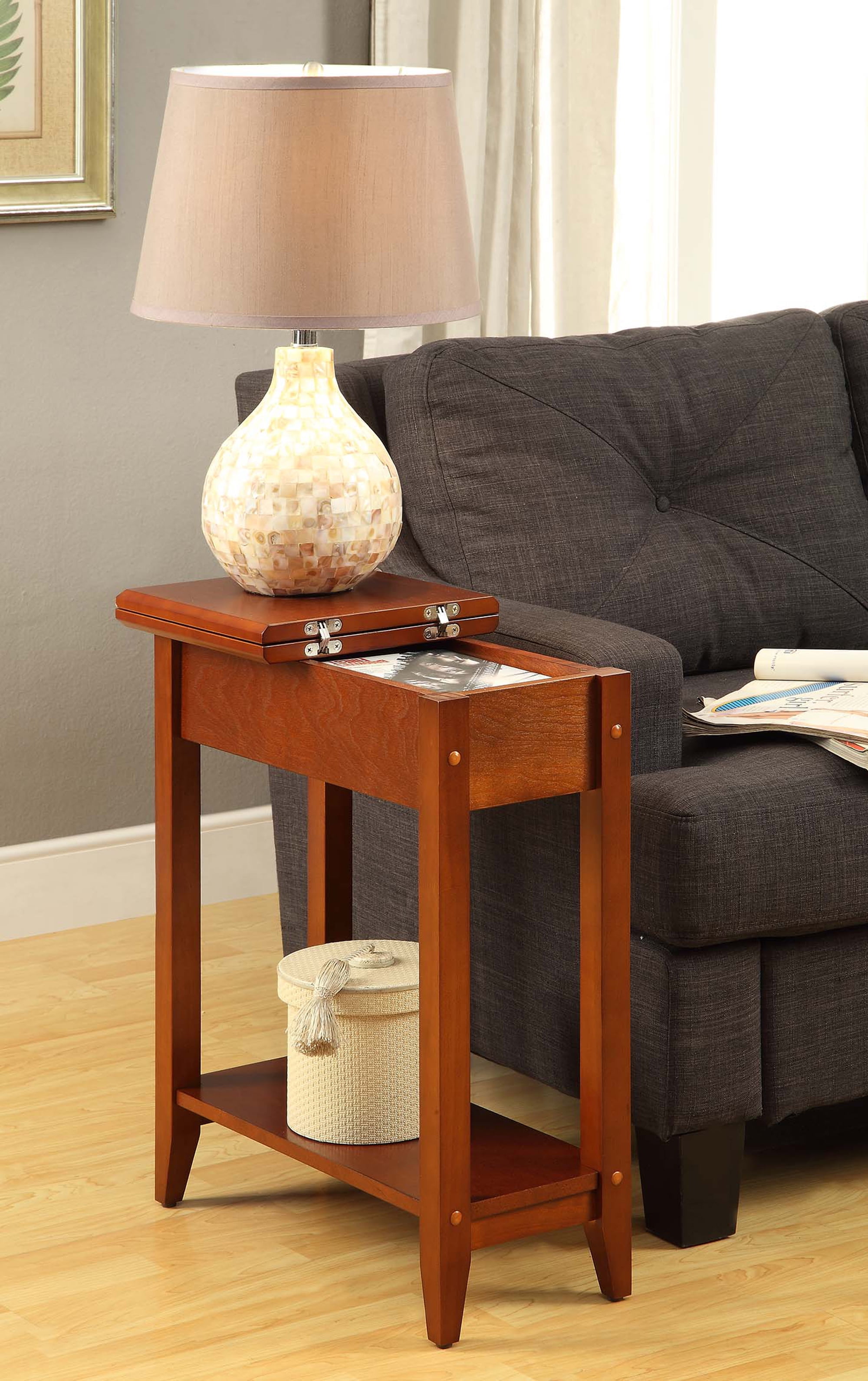 Convenience Concepts American Heritage Flip Top End Table with Shelf, Cherry