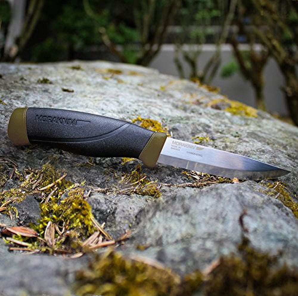 Morakniv Companion Heavy Duty Fixed Blade Knife, Carbon Steel Blade, Military Green and Black Rubber Handle, Military