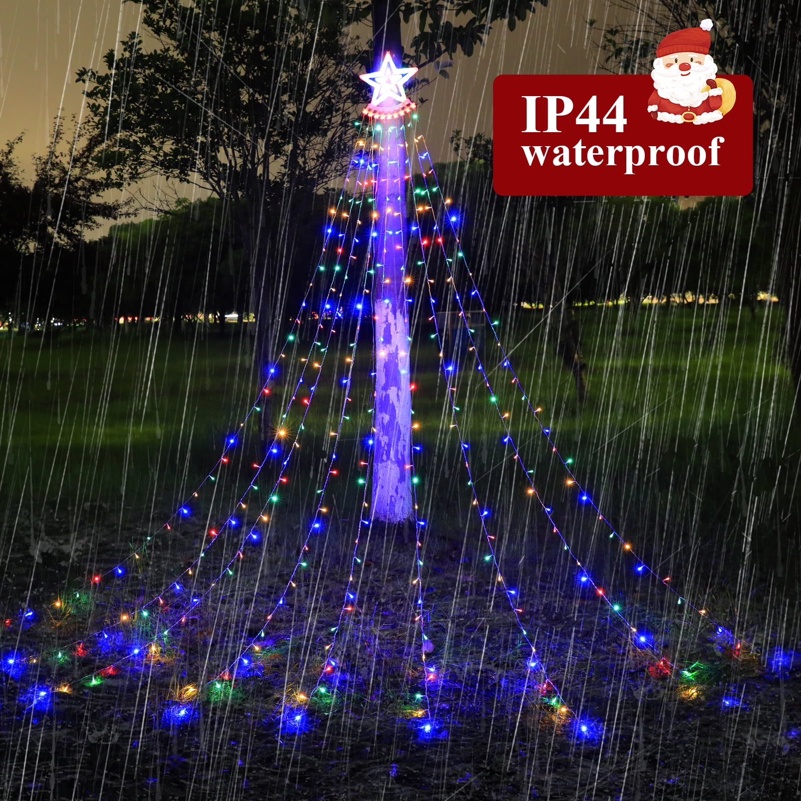 Outdoor String Lights Decorations, 350 LED Star Waterfall String Fairy Lights with 8 Modes for Indoor wedding Decor