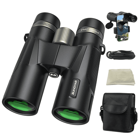 SUNOYAR Binoculars 10X42 HD Binoculars with Night Vision BAK4 Prism FMC and Lens Phone Adapter Waterproof Fogproof Telescope for Kids Adults Outdoor Hunting Traveling Stargazing