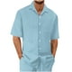 thumbnail image 2 of pstuiky camisetas de hombre, Conjunto informal de verano para hombre, de color liso, de manga corta, con solapa y cordón elástico en la cintura. camisetas de hombre xxxl, 2 of 3