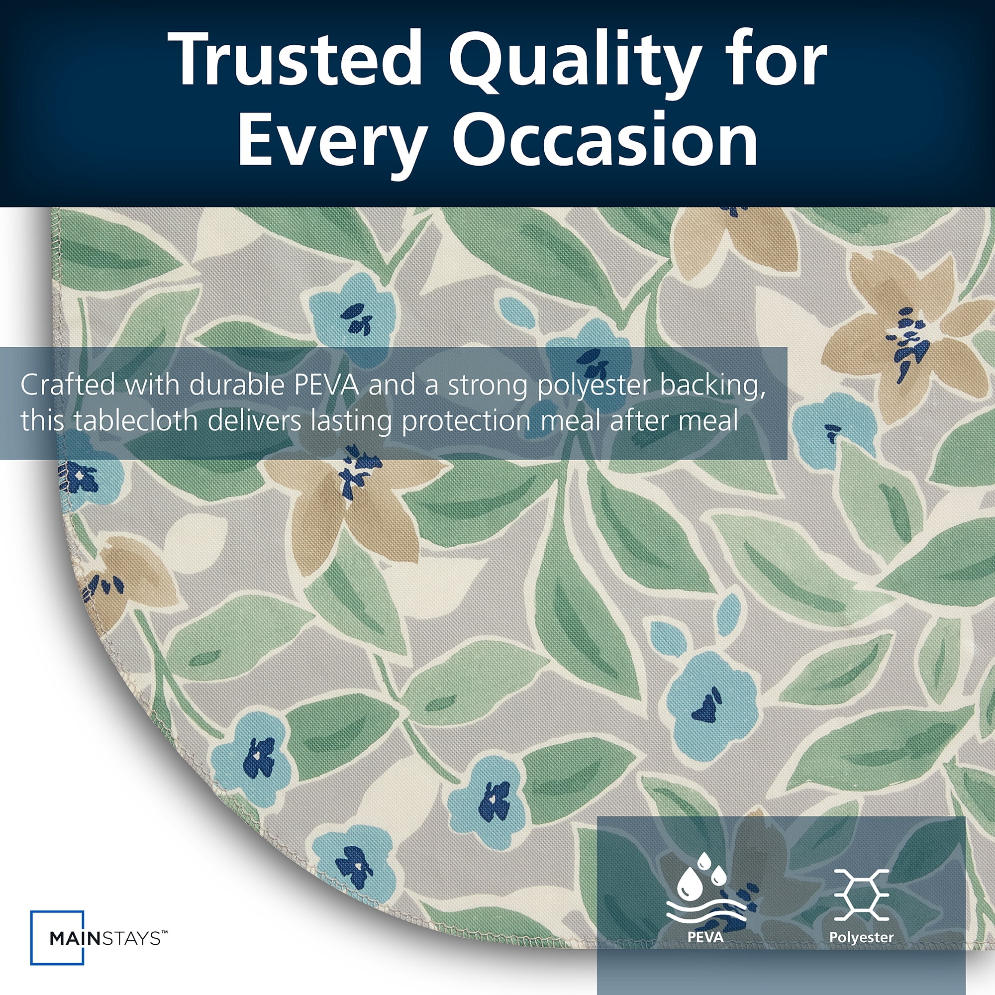 Mainstays PEVA Floral Tablecloth, Indoor & Outdoor Table Decoration 60" x 84" Grey Floral