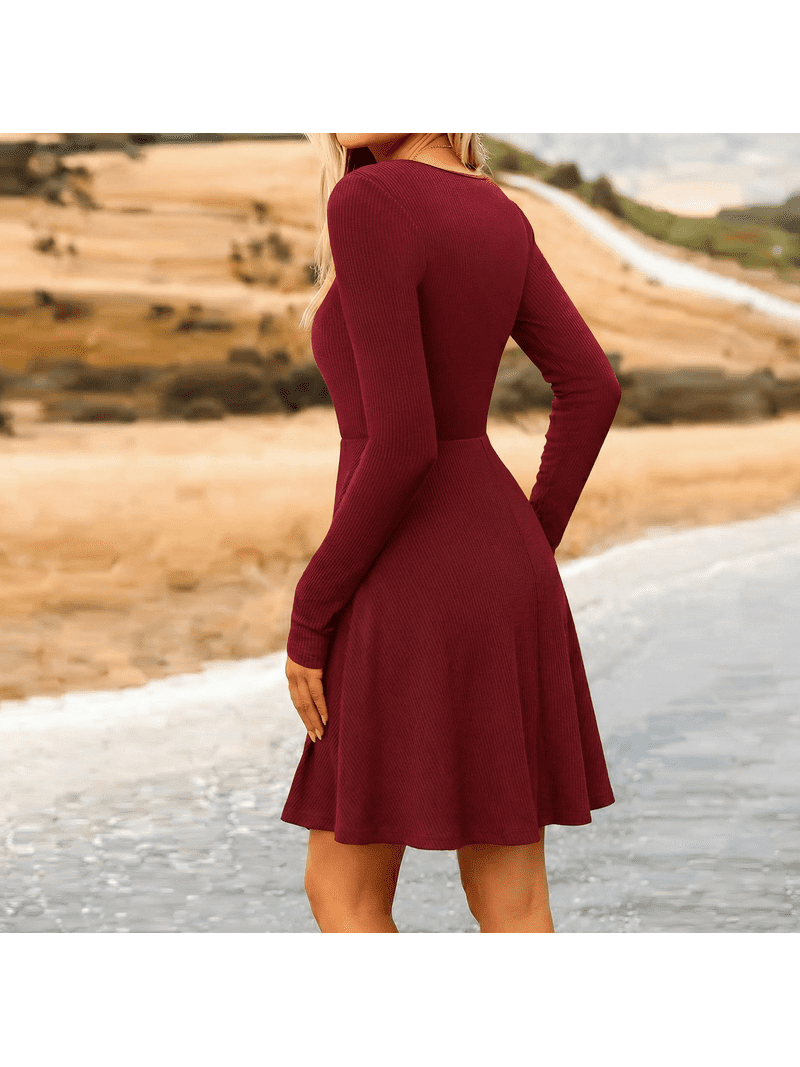 MLDRA Dress for Women Casual Long Sleeve Ribbed Knit A-Line Flowy Fall  Winter Sweater Dress, Crewneck Elegant Going Out Dresses for Women 2025 -  Walmart.com