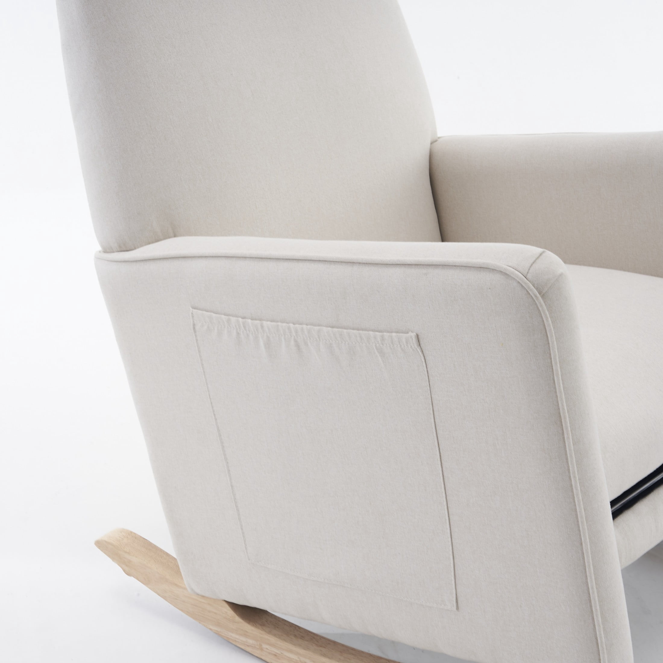 Noble House Nesta Upholstered Linen Glider Rocking Chair, Reclining Nursery Armchair with Adjustable Footrest, Beige