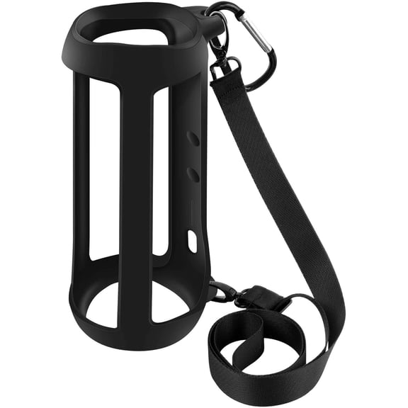Silicone Case for JBL FLIP 5 Waterproof Portable Bluetooth Speaker with Shoulder Strap and Carabiner (Black)