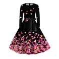 thumbnail image 5 of Women's Valentine s Day Heart Print Dress Long Sleeve Belted Waist Flowy A Line Skirt Romantic Red Heart Detail Comfortable Soft Material Perfect for Casual, Sizes S-5XL, 5 of 5