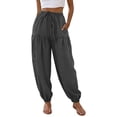 thumbnail image 6 of DPTALR Women's Fashion Solid Color Cinched Ankle Drawstring Full Length Pants with Pockets,Dark Gray,Size S, 6 of 6