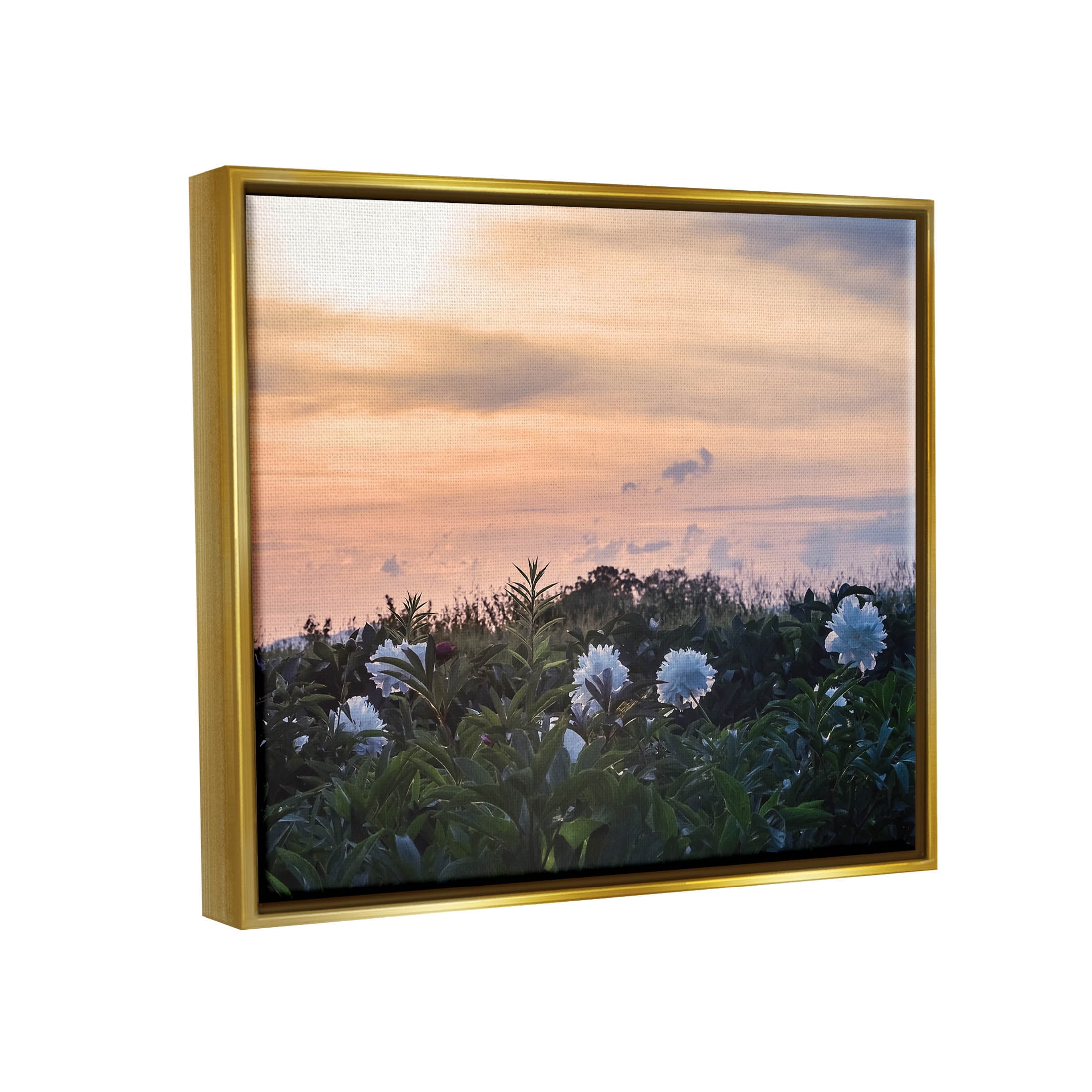 Wildflower Blossoms Sunset Sky Landscape Photograph Metallic Gold Framed Art Print Wall Art