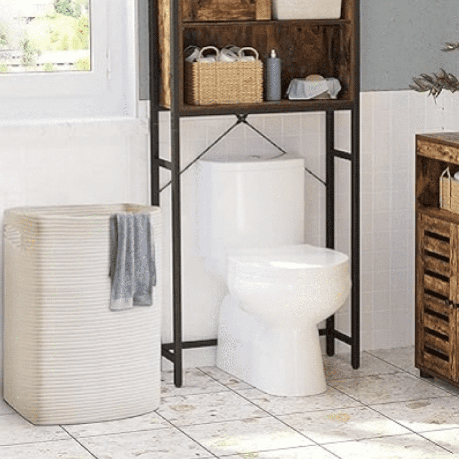 16"x13"x22" - Tall Woven Laundry Basket, Cotton Rope Dirty Clothes Hamper, Baby Kids Nursery Wicker Laundry Basket, Bedroom Aesthetic, Soft Laundry Bin, White Hamper, 75L