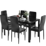 AWQM 6-Piece Black Kitchen Dining Set with Glass Table and PU Leather Chairs - Walmart.com
