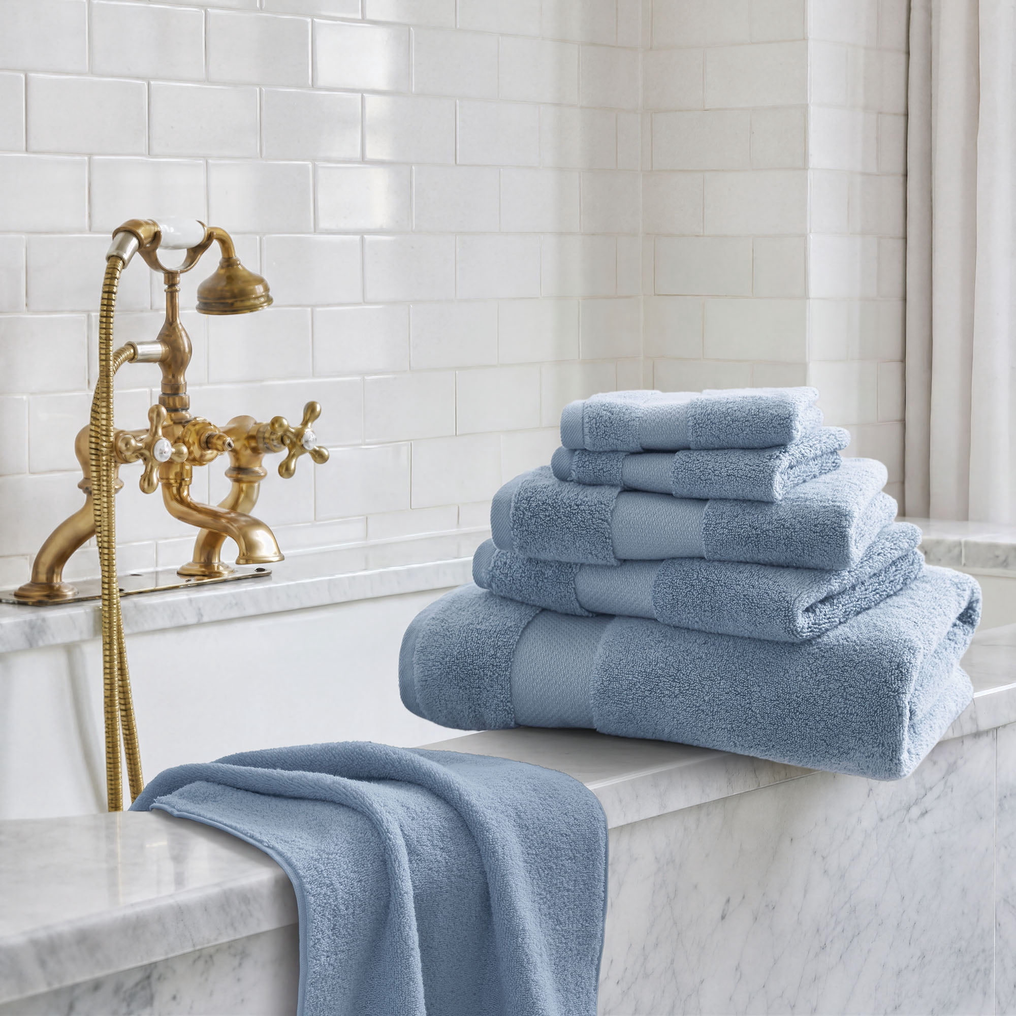 6-Piece Cotton Bath Towel Set,Soft Blue