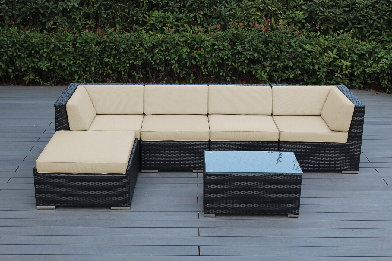 Ohana 6 Piece Outdoor Wicker Patio Furniture Sectional Conversation Set