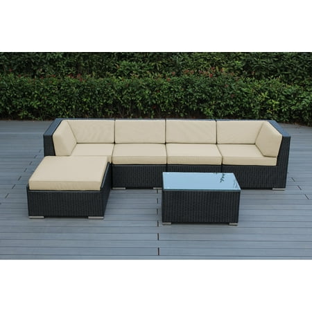 Ohana 6 Piece Outdoor Wicker Patio Furniture Sectional Conversation Set - Black Wicker