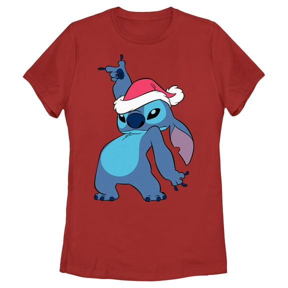 Women's Lilo & Stitch Santa Hat Graphic Tee Red X Large