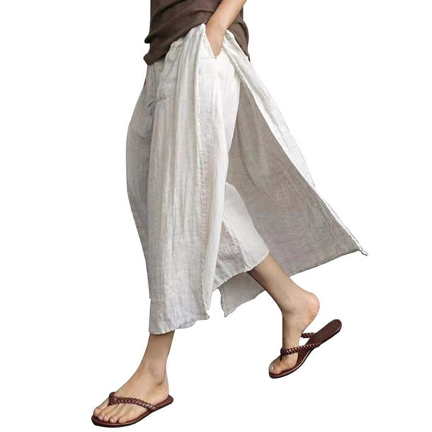 Pantalones palazzo de cintura alta para mujer: diseño de falda-pantalón con cintura elástica y bolsillos para las vacaciones