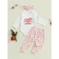 thumbnail image 3 of Suealasg 3Pcs Newborn Girls Spring Fall Clothes Baby Girls Christmas Outfit 3 6 12 18 Months Infant Girls Long Sleeve Letters Print Romper Candy Cane Print Long Pants Headband, 3 of 8