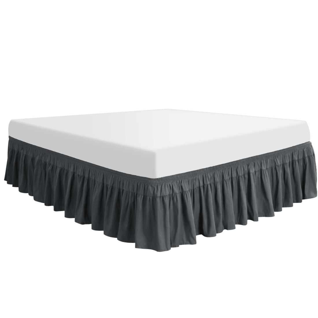 Unique Bargains 16" Drop Elastic Ruffles Brushed Bed Skirt King Dark Gray