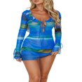 thumbnail image 1 of MesaSe Femmes Sexy Manches Longues Bodycon Mini Robe Transparente Volants Tie-Up Cocktail Robe Parti Club Robe Skinny, 1 of 7