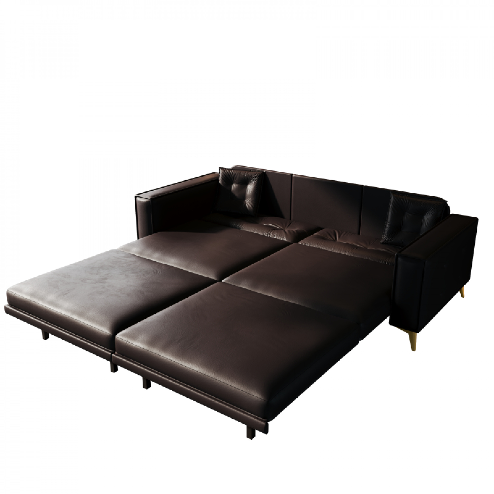 92.1" King Size Faux Leather Sleeper Sofa Bed - 3-in-1 Convertible Pull Out Couch, 4-Seater with Ultra Wide Armrests & Tufted Design, 2 Pillows Included for Living Room, Apartment,Dark Brown