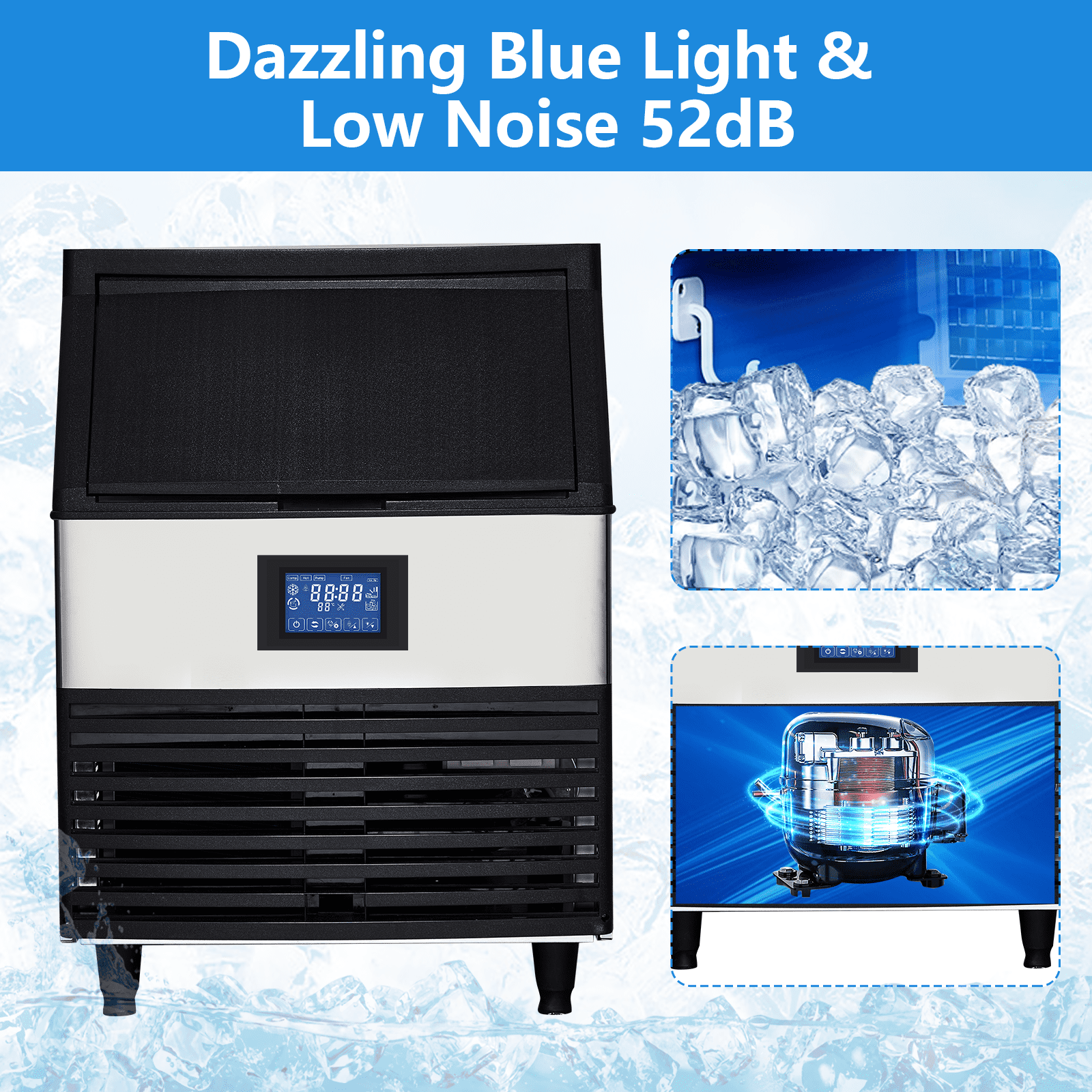 Commercial Ice Maker Machine 110LBS/24h 176LBS/24h 440LBS/24h, Freestanding Countertop Ice Makers for Home Bar Restaurant Café