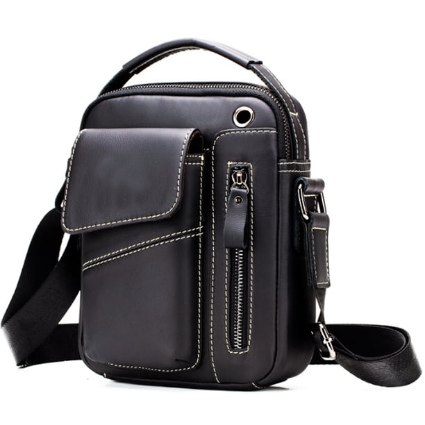 Bolso bandolera de cuero para hombre, estilo retro, pequeño, tipo bandolera, informal, con orificio para auriculares, para viaje, para almohadilla de 7,9"