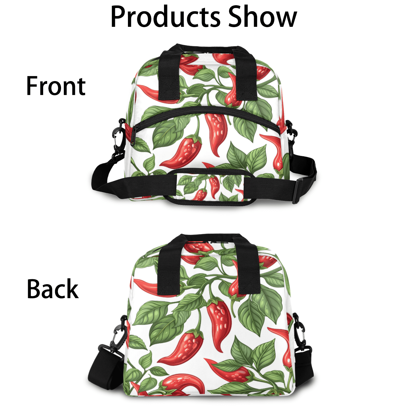 Herdesigns Red Pepper Insulated Lunch Bag for Women Men Adults Large Reusable Lunch Box Chili Pepper Leakproof Cooler Tote Bags with Adjustable Shoulder Strap