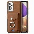 thumbnail image 2 of Compatible with Samsung Galaxy A32 5G Card Slot Back Case, 360 Degree Rotatable Ring Stand Plating Button PU Leather Support Magnetic Car Mount Phone Case Cover for Samsung Galaxy A32 5G, Brown, 2 of 14