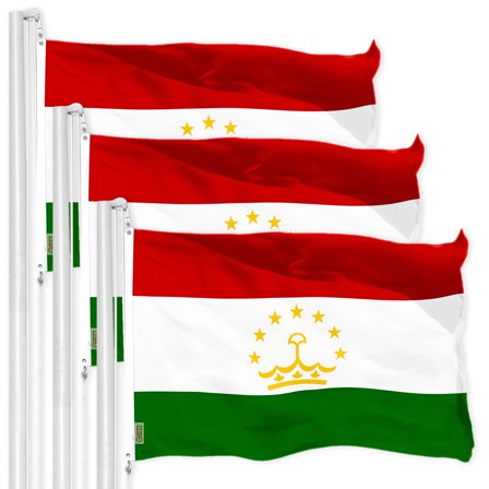 G128 3 Pack: Tajikistan Tajikistani Flag | 3x5 Ft | LiteWeave Pro Series Printed 150D Polyester | Country Flag, Vibrant Colors, Brass Grommets, Thicker and More Durable Than 100D 75D Polyester