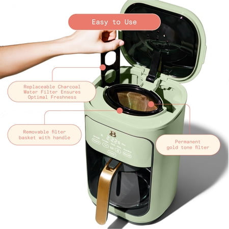 Beautiful 14-Cup Programmable Drip Coffee Maker with Touch-Activated Display, Sage Green by Drew Barrymore