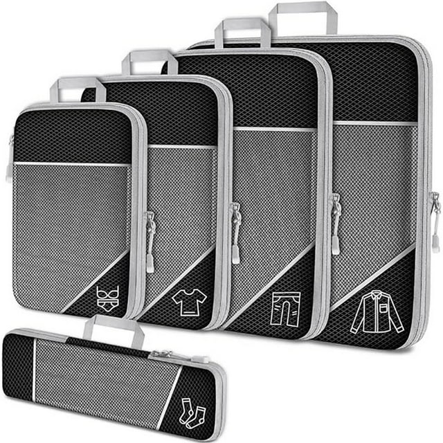 Ensemble de 5 Cubes d'Emballage Valise de Compression Organisateur de Bagages Sacs pour Accessoires de Voyage