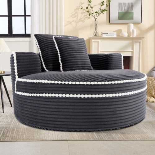 Round Sofa Bed, Modern Memory Foam Sectional Couch with 3 Pillows, 2-in-1 Convertible Sleeper for Living Room, Apartment, Office, Dark Grey