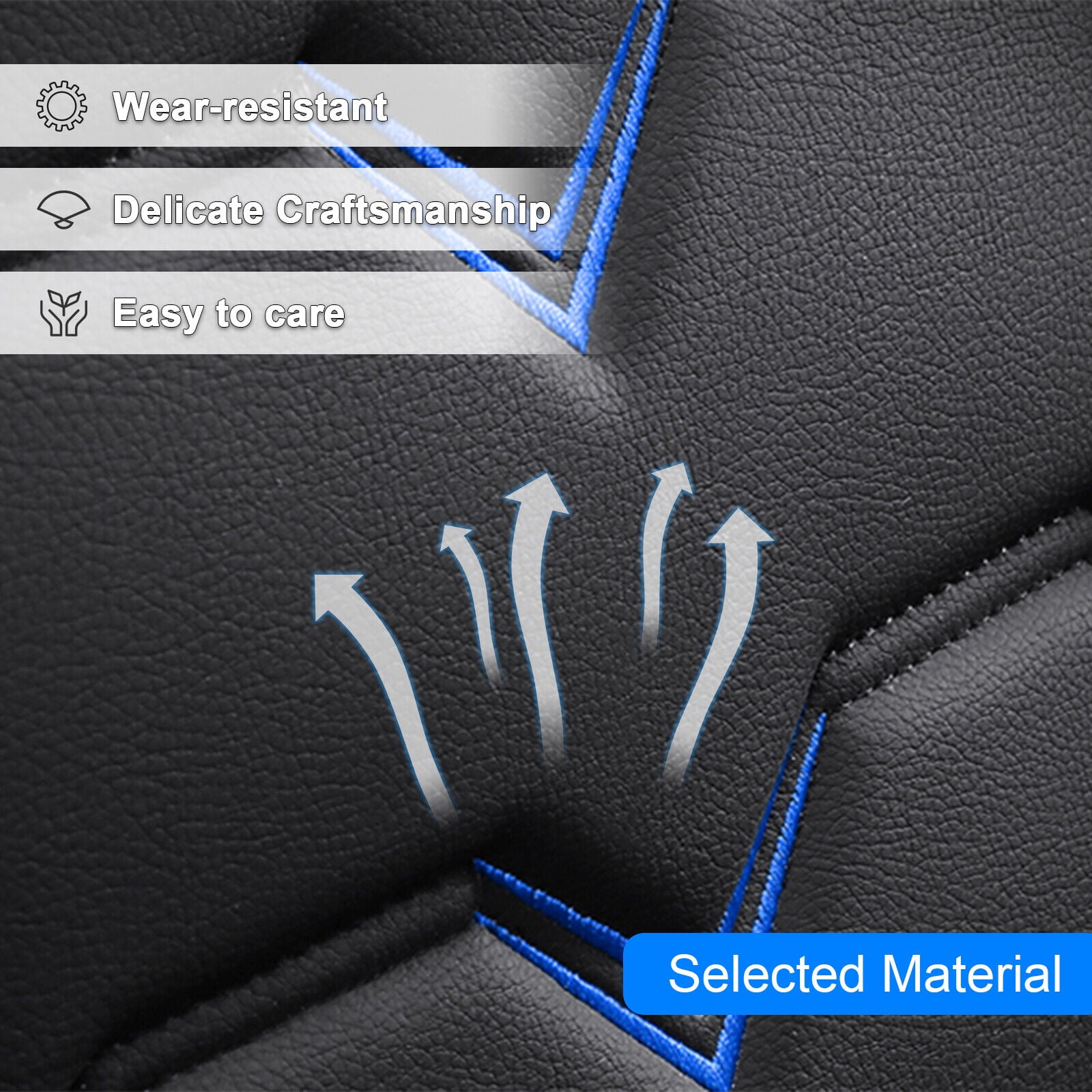 Premium Car Seat Covers for Kia 5-Seat Full Set, Waterproof PU Leather Front Rear Seat Protector with Pillow Black&Blue