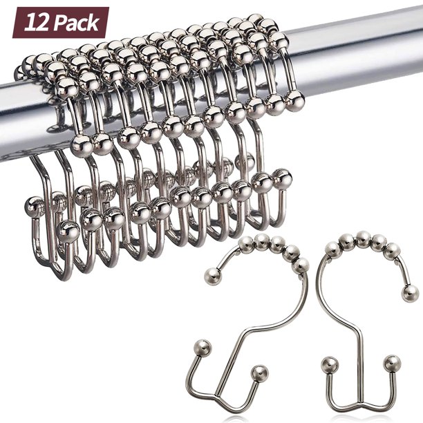 Nickel Shower Curtain Hooks Rings, Double Sided Shower Hooks Rust Proof