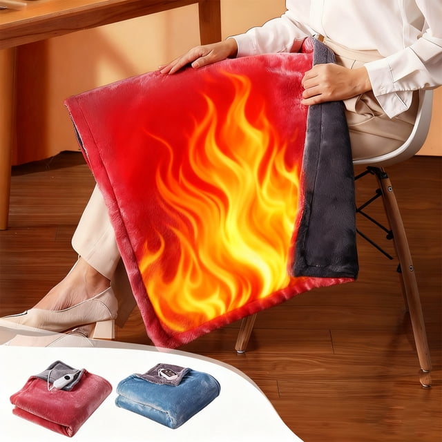 YYV Rechargeable Heated Shawl 23.6 x 31.5 in Portable Electric Heating Blanket USB Rechargeable Warm Plush Wearable Throw Soft Body Cover for Travel Home, Heated Blanket