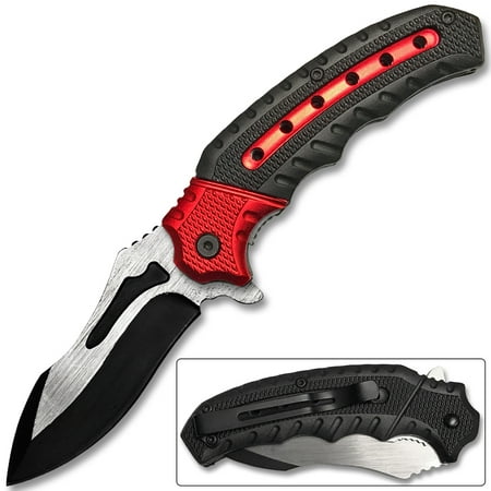 White Deer Tactical Knife Red and Black Spring