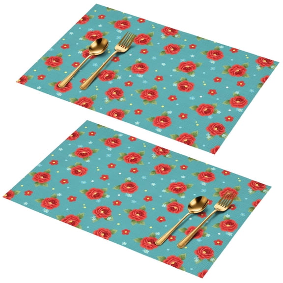 Placemat, Pioneer Flower Floral Print Pattern Place Mats Table Mat Set Of 2, PVC Washable Placemats for Party Kitchen Dining Decoration, 18x12 Inch, Fade Resistant