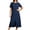 Dark Blue, variant on Levmjia Women's Summer Dress Short Sleeve Crew Neck Side Pocket Casual A Line Midi Dress with Side Slit Loose Fit Solid Color Day Dresses