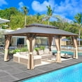 thumbnail image 2 of EROMMY Outdoor Double Roof Permanent Hardtop Gazebo Pergola with Prime Netting and Curtains Double Roof 12'x18', 2 of 5