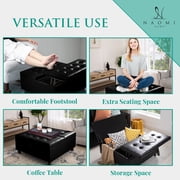 Ciara 35-Inch Air Leather Tufted Upholstered Lift-Top Ottoman Bench, Large Square Storage Coffee Table for Living Room Black