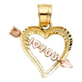 thumbnail image 2 of Wellingsale 14K Two 2 Tone Rose and Yellow Gold Polished Diamond Cut Ornate "I Love You" Heart Charm Pendant with Cupid Arrow, 2 of 5