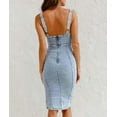 thumbnail image 3 of XXXITICAT Women's Zip Up Denim Midi Dress Strap Slit Bodycon Stretchy Club Outfits(BE,M), 3 of 4