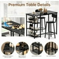 thumbnail image 4 of Stmoze Marble Bar Table Set with Storage Shelves, Faux Marble Bar Height Kitchen Table and Chairs Set, 3 Pieces Counter Height Dining Table Set with 2 Leather Bar Stools, Pub Table Set for Home, Black, 4 of 7