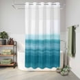 thumbnail image 4 of No Hook Shower Curtain with Built-in Rings - Teal White Washable Waterproof Fabric Bathroom Curtains for Hotel,Rentals, Stall 54 X 78 Inch , Abstract Brush Stroke, 4 of 6