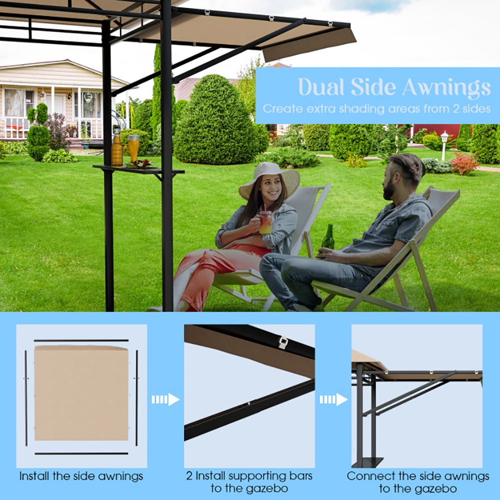 Aimee Lii 13.5 x 4 Feet Patio BBQ Grill Gazebo Canopy with Dual Side Awnings, Backyard Canopy Gazebo, Beige