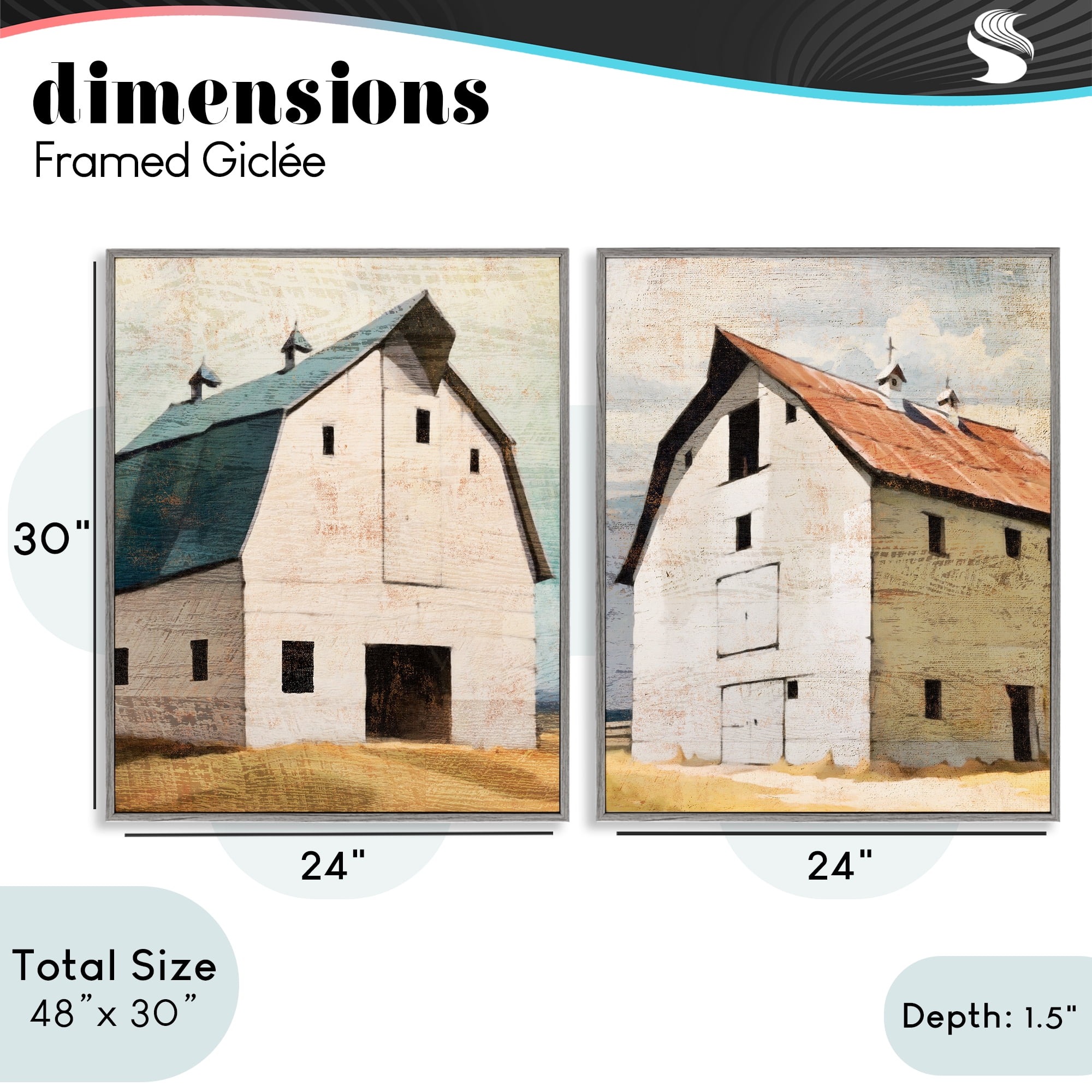 Stupell Industries Rustic Big Barns 2 Piece Gray Framed Giclee Art Set, design by Susan Jill