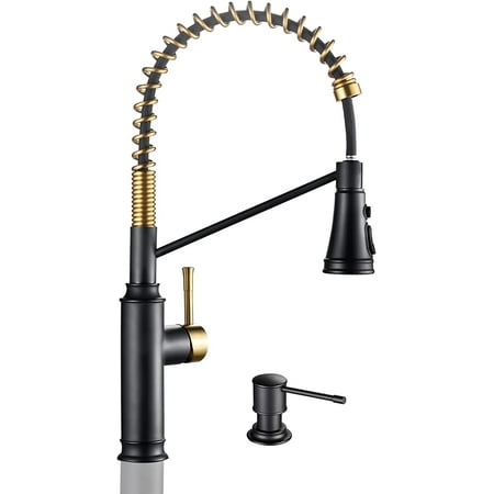 Black Kitchen Faucet With Pull Down Sprayer - 304 Stainless Steel Spring Commercial Faucet